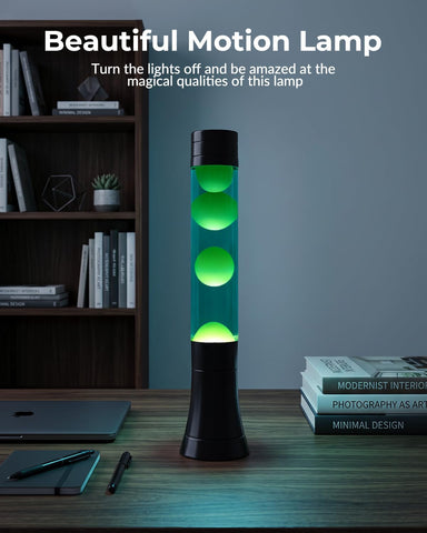 15.35" Liquid Motion Lamp, Green Wax, Blue Liquid | Relaxing Mood Light for Adults and Kids, Night Light for Home Decor, Christmas Gift