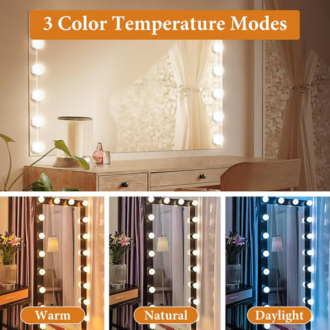 Hollywood Mirror Lights Stick on 10 Bulbs, Makeup Lights for Dressing Table, USB Cable Adjustable, LED Vanity Mirror Lights for Mirror Make up Light for Bathroom Vanity Table Bedroom