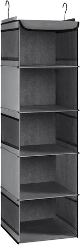 5-Shelf Hanging Wardrobe Organiser with 6 Pockets, Grey, 30 × 30 × 108 cm – Find a Place for Every Little Essential
