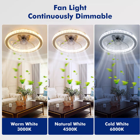 LED Crystal Ceiling Fan Light UK – Dimmable, Quiet with Remote Control - UK