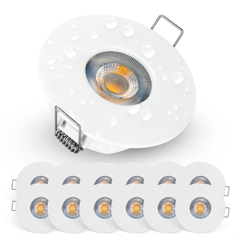 Bathroom Spot Lights Ceiling LED Waterproof IP44 | Spotlight 5W, 370Lm, 3000K Warm White, 220-240V Powered | Pack of 12 Recessed LED Downlights Ceiling for Outdoor Hallway, Soffit Etc., White