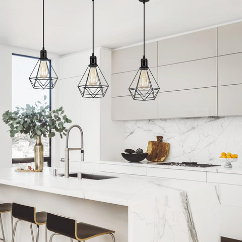 Elegant industrial-style pendant light with warm white glow

