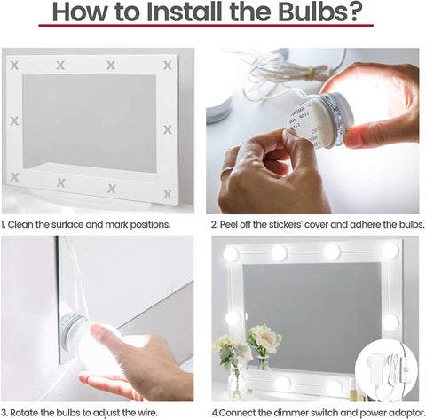 Vanity Lights for DIY Hollywood Mirror, LED Strip Lights Kit with Touch Sensor Dimmer Switch and Power Adaptor, 10 Bulbs - thelights4u.com
