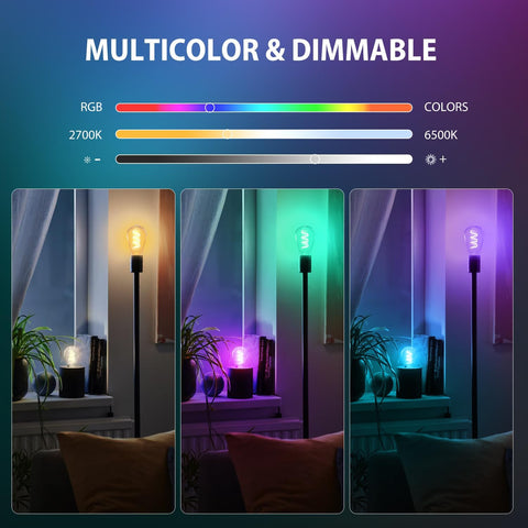 Smart Filament Light Bulb,Alexa Dimmable LED Color Changing Light Filament Bulb,E27 WiFi RGB Smart Filament Bulb,Compatible with Alexa,Echo,Google Assistant Include Remote Control(6.3W,470LM)