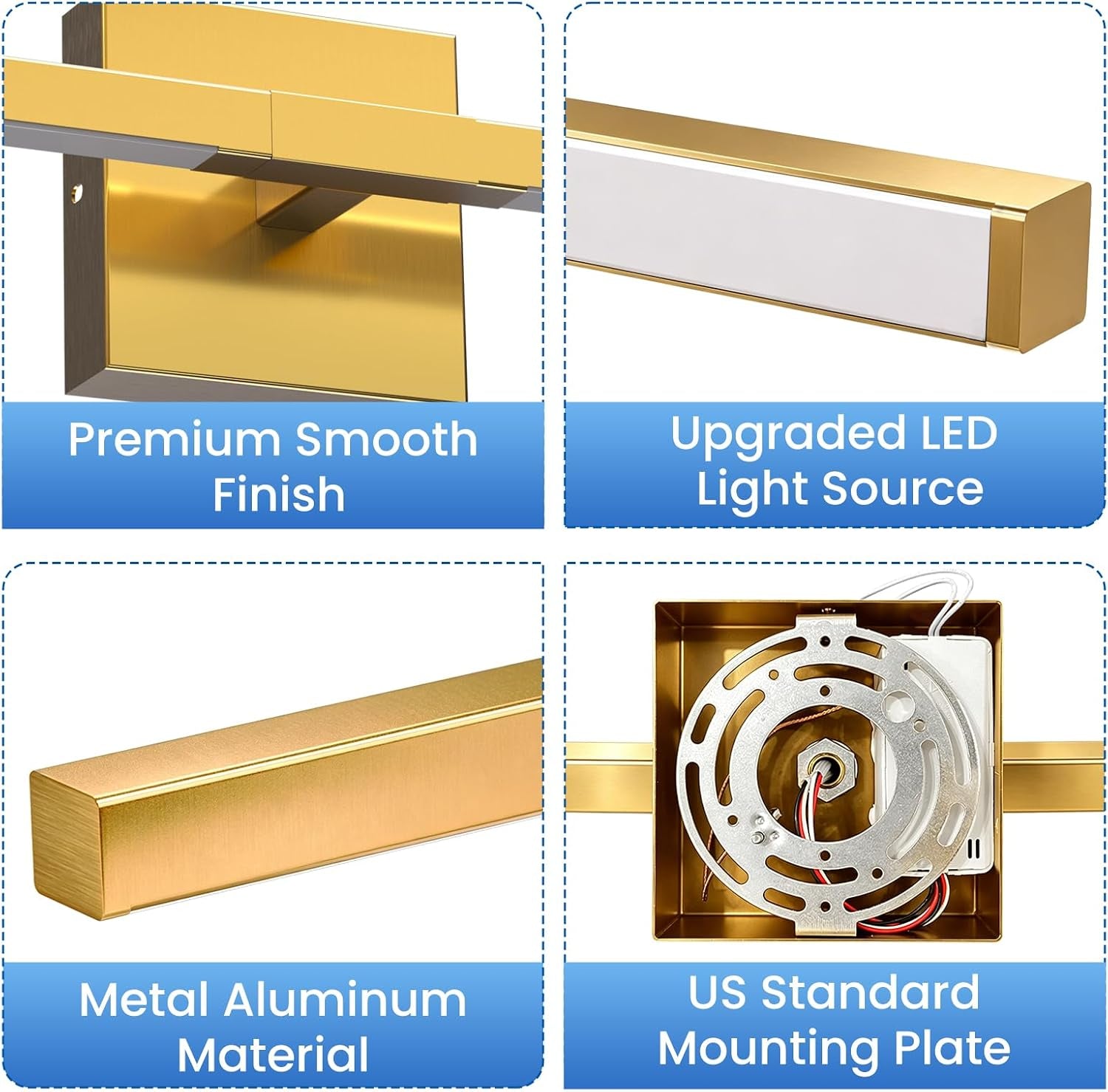 32Inch Modern Bathroom Vanity Light with Rotatable Bar,20W LED Mirror Light | Gold Finish, over Mirror or Wall Mounted, Dimmable 6CCT (2700K-6500K)Warm/Natural/White Light IP44 for Living Room Bedroom