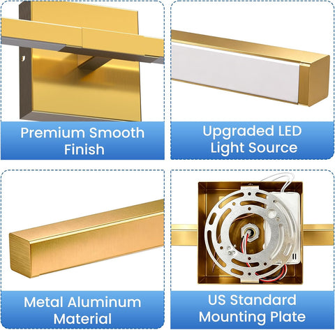 32Inch Modern Bathroom Vanity Light with Rotatable Bar,20W LED Mirror Light | Gold Finish, over Mirror or Wall Mounted, Dimmable 6CCT (2700K-6500K)Warm/Natural/White Light IP44 for Living Room Bedroom