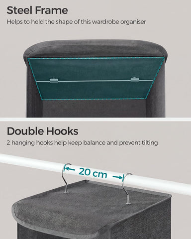 SONGMICS Hanging Wardrobe Organiser Set of 2, 5 Shelves Each, Foldable Grey Storage – Make Room for the Things You Love