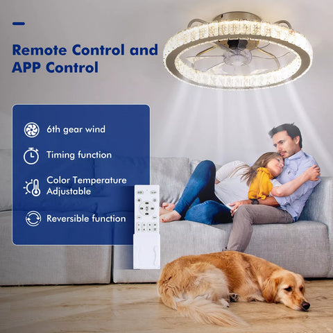 LED Crystal Ceiling Fan Light UK – Dimmable, Quiet with Remote Control - UK