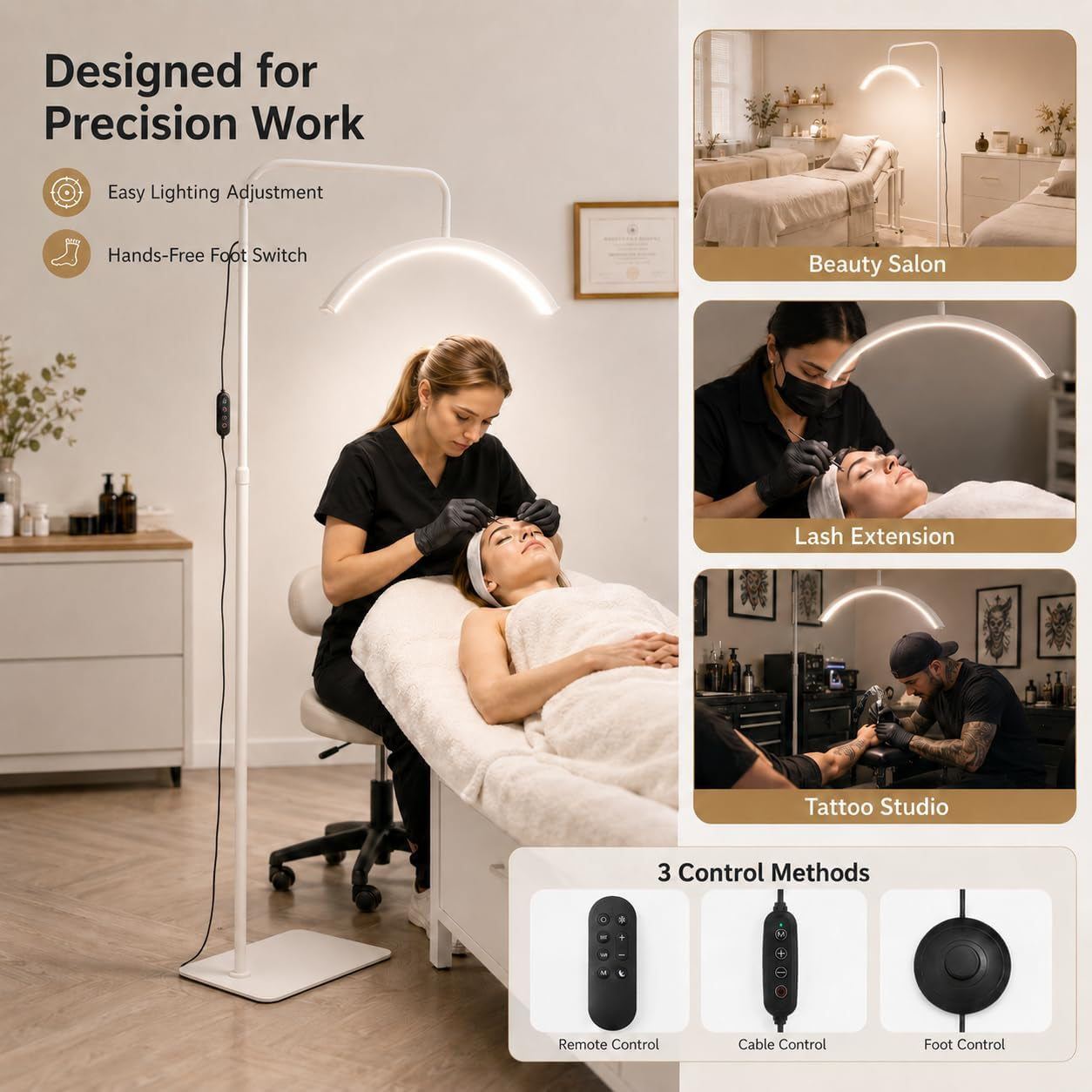 Half Moon Lamp 48W Lash Light,Dimmable Beauty Salon Lights | Beauty Salon Lights Floor Standing,Tattoo Lights,Lash Light,Led Arc Floor Lamp for Eyelash Extensions, Skincare, Eyebrows