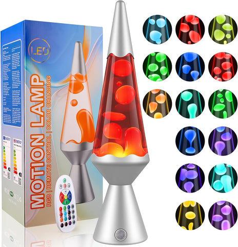 13.5″ Liquid Motion Lamp, 15 Colour Changing with Remote | LED Mood Lighting for Bedroom Decor, Calming Lava Flow Effect, Remote 15 Colours, Ideal Gift for Kids & Adults-Grey Base