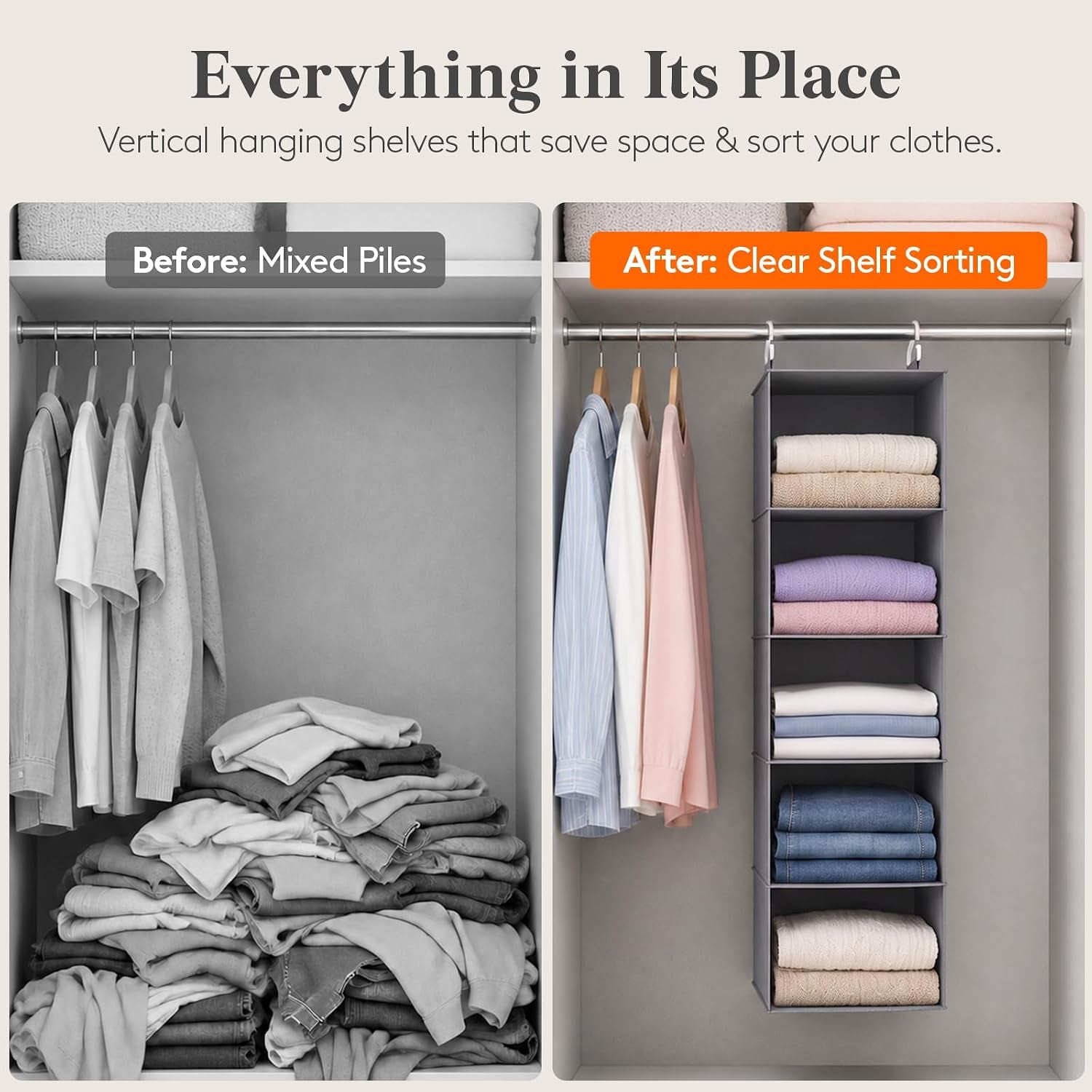 Hanging Wardrobe Storage Organiser for Clothes 5 Tier 2 Pack