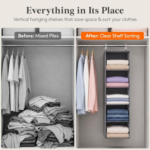 Hanging Wardrobe Storage Organiser for Clothes 5 Tier 2 Pack