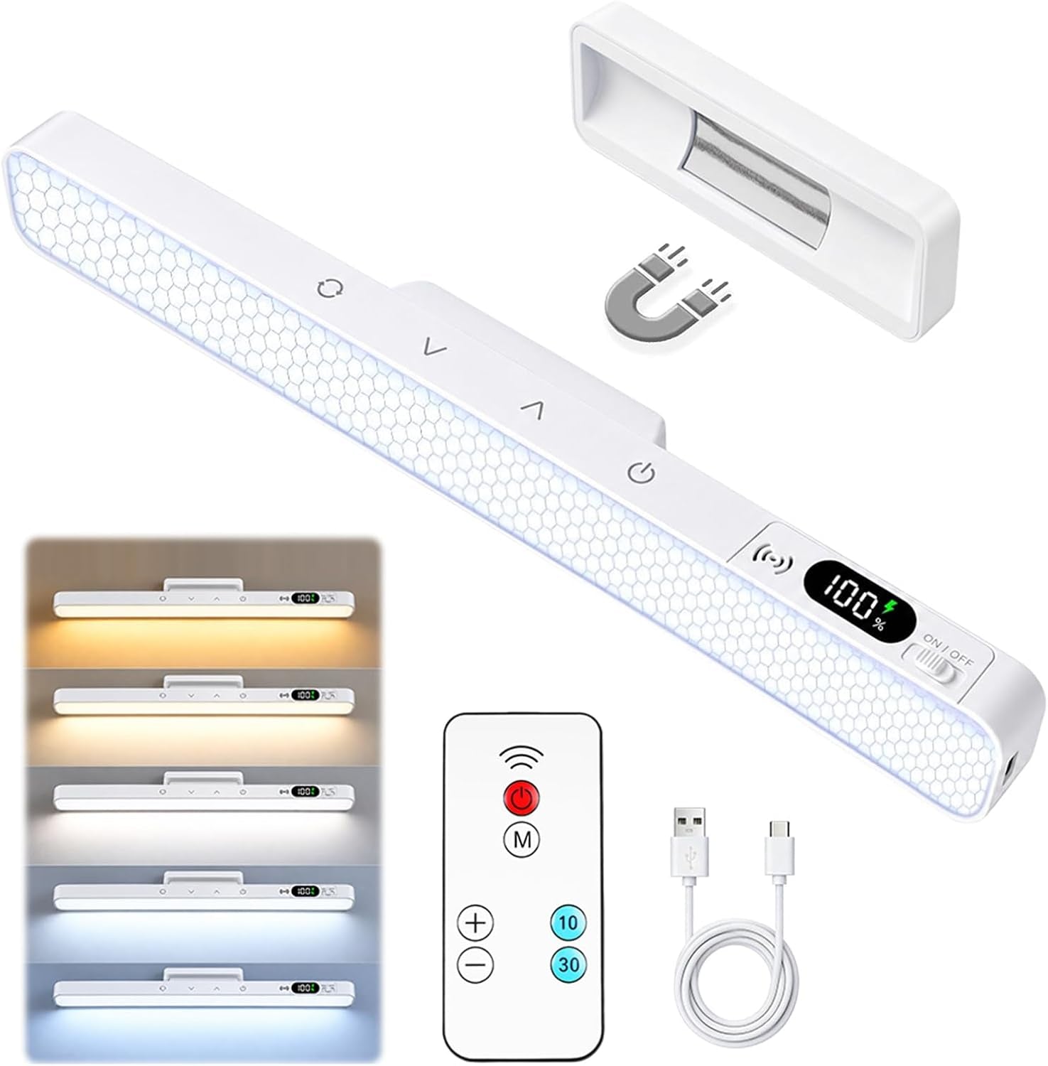 Makeup Light for Bathroom -Rechargeable LED Strip Light, Black | Wireless Wall Lights with Battery Display, 5 Color Modes, Remote Control Bathroom Mirror Lamp for Dressing Table, Cupboard