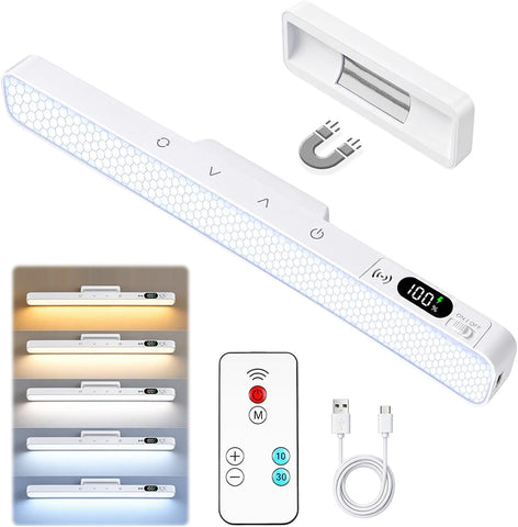 Makeup Light for Bathroom -Rechargeable LED Strip Light, Black | Wireless Wall Lights with Battery Display, 5 Color Modes, Remote Control Bathroom Mirror Lamp for Dressing Table, Cupboard