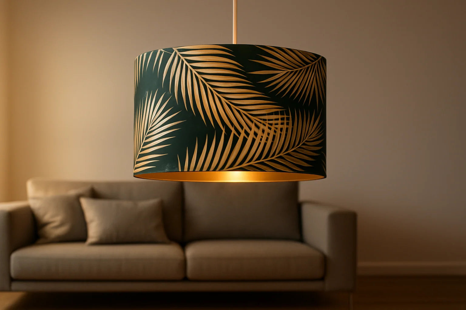 Dark Green and Gold Pendant Shade – 25 Cm – Table or Ceiling