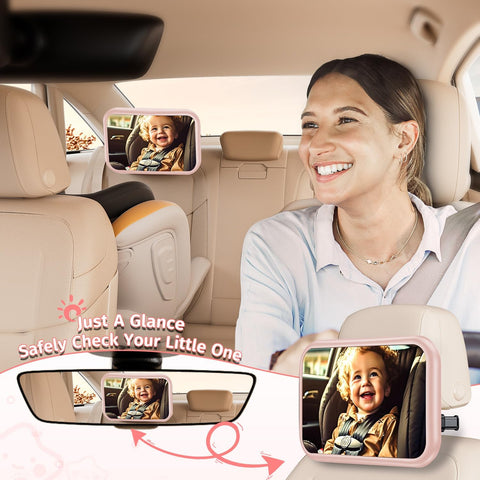 Baby Car Mirror for Rear Seat – 360° Adjustable Pink