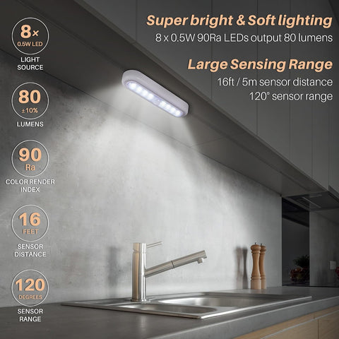 STAR-SPANGLED 7” LED Motion Sensor Lights Indoor, 3 Pack – Battery Operated Under Cabinet & Closet Lights, Cool White, 80 Lumen - Let Every Late-Night Trip Find Its Way