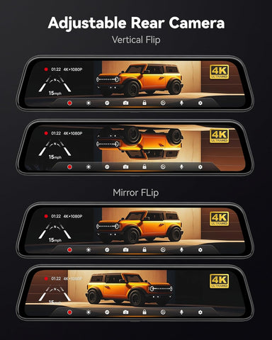 WOLFBOX G840S 12" 4K Mirror Dash Cam with Dual Cameras & GPS