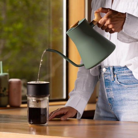 Fellow Stagg EKG 0.9L Electric Gooseneck Kettle, Stainless Steel Pour-Over Coffee & Tea Pot, Quick Heating, Smoke Green Maple Handle
