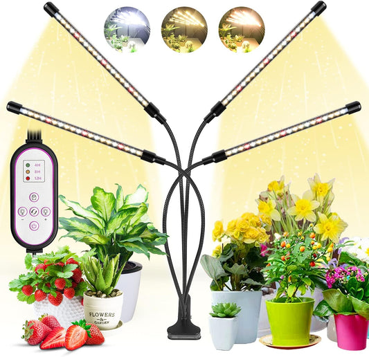 Grow Light, 80 LED 4 Heads Grow Lights for Indoor Plants, Full Spectrum Plant Light 3000K 5000K 660nm, 10 Dimming Level, 4/8/12H Timer, 3 Switch Mode, Grow Lamp for Seedlings and Succulents