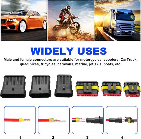 Faankiton 1004PCS Waterproof Car Electrical Connector, 1/2/3/4/5/6 Pin Way Waterproof Electrical Connector Kit, Electrical Automotive Wire Connectors Plug, Terminals Plug for Motorcycle Scooter Truck