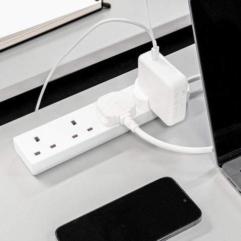 DESIRETECH White 4 Gang Extension Lead – 2 Metre UK Plug, 13A Fused 4-Way Socket with Wall Mounting Holes – Keep Everyday Essentials Powered Without the Plug-Socket Shuffle
