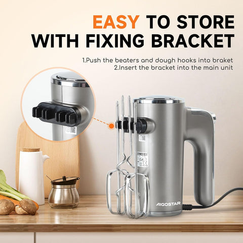 Aigostar Adela 30XQA 400W Hand Mixer – 5 Speeds & Turbo Boost Electric Whisk – Silver