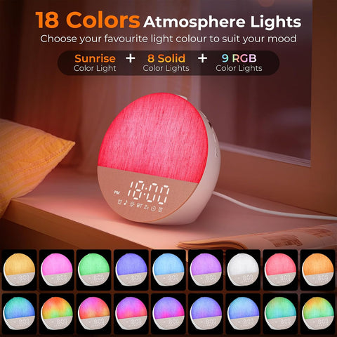 Famgoods Sunrise Alarm Clock Wake-Up Light – Bluetooth 5.3, Dual Alarms, 18 Lighting Modes & Natural Sounds – Make Waking Up Feel Less Like a Chore