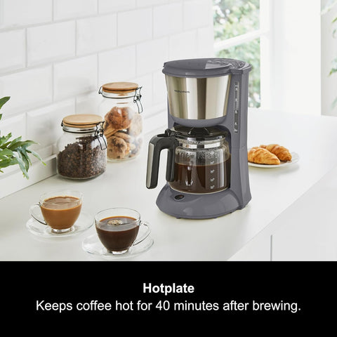 10 Cup Filter Coffee Machine with Pour Over Technology, Fast Brew, Anti-Drip, Keep Warm Function, Reusable Filter, Aroma Blender, Grey & Stainless Steel Finish