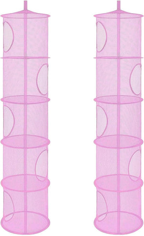 Hanging Mesh Storage Basket, 2 Pack, 5-Tier Foldable Toy Organiser in Pink – Make Room for More Play