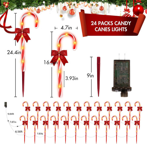 HELESIN 24 Pack 144 LED Christmas Candy Cane Pathway Lights Outdoor Christmas Candy Cane Lights Xmas Decorations Outdoor 12 Modes Timer Remote Waterproof for Patio Garden Pathway