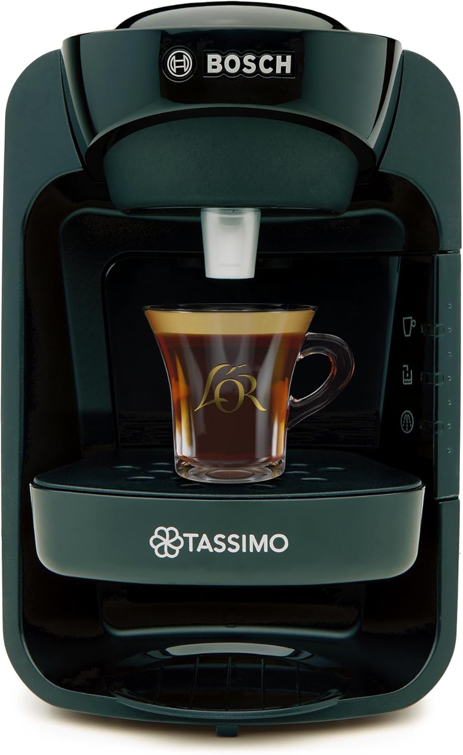 Bosch Tassimo coffee machine with a cup of coffee on the tray