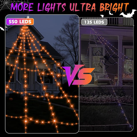 Halloween Spider Web Lights Outdoor 16.4 x 14.44ft Giant Cobweb with 550 Purple & Orange LEDs, 11 Lighting Modes, Remote Control & Timer for Gardens, Yards & Halloween Displays
