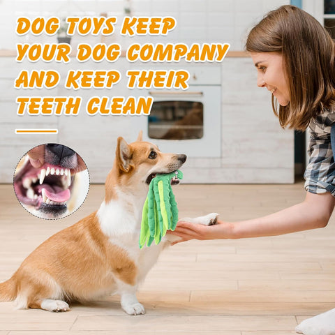 Octopus Dog Toys – No Stuffing Squeaky Plush for Small Dogs Purple & Green