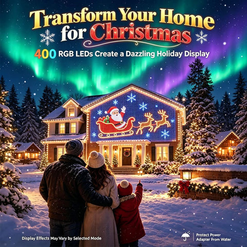 3M × 3M Christmas LED Net Lights – 400 RGB Outdoor Mesh Lights with 6 Modes, Timer & Remote Control - Turn Your House Into a Festive Light Show