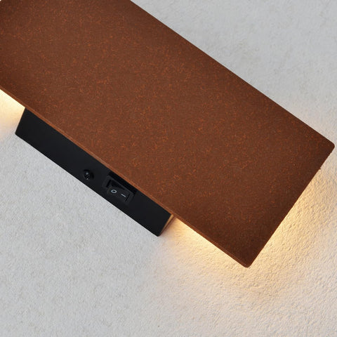 Wall Light with Switch Rusty Red,Led Wall Lamp For Bedroom Bed,Up And Down Lights for Interior,Industrial Flat Wall Lamps For Hallway,Bed,Guest Room,Hotel,Stair Lighting,8w 3000k Warm White,1pcs