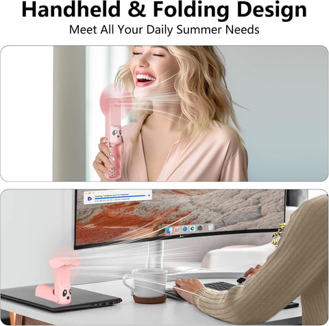 Portable 4-in-1 USB-C Rechargeable Mini Handheld Fan – Pink