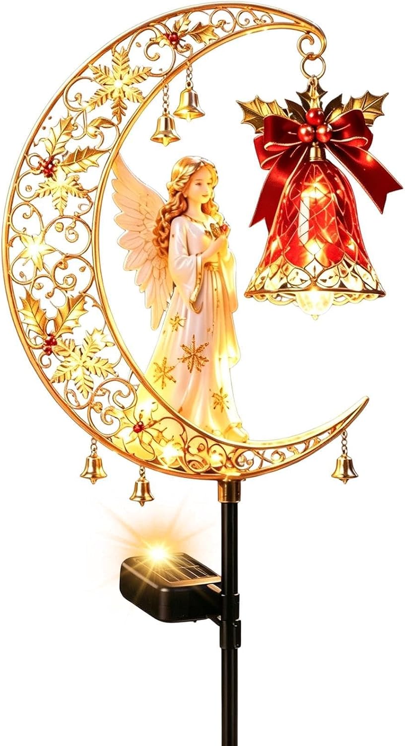 Christmas Solar Lights Outdoor - Resin Crescent Garden Stake, Waterproof