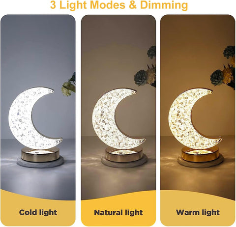 Warm LED moon light glowing in a bedroom during bedtime.

