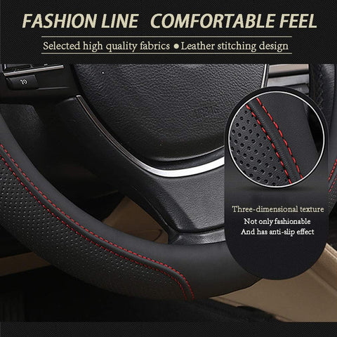 Leather Car Steering Wheel Cover Black Beige 15 Inch