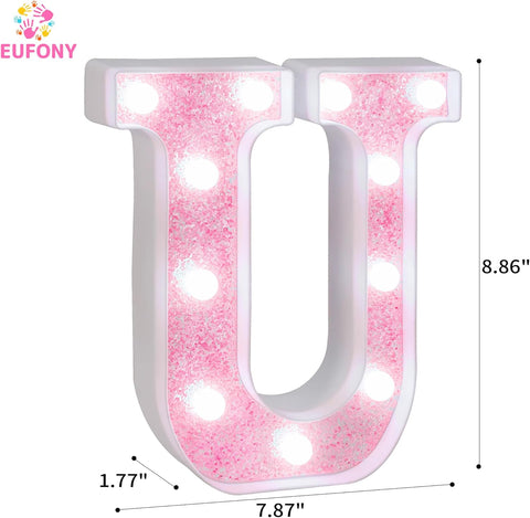 Pink Glitter LED Letter U Light