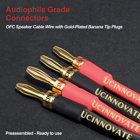 Speaker Wire Cable with Banana Plug, 2 Pack High-end Pure Copper 1.5m Gold-Plated Banana Tip Plugs Male to Male 600 Strand Speaker Cable Audio HIFI System 4.9FT