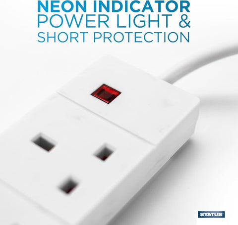 STATUS 4 Way Socket Extension Lead 4m – White 13A Extension Socket with Neon Power Indicator for Home & Office – More Reach, Less Plug-Swapping