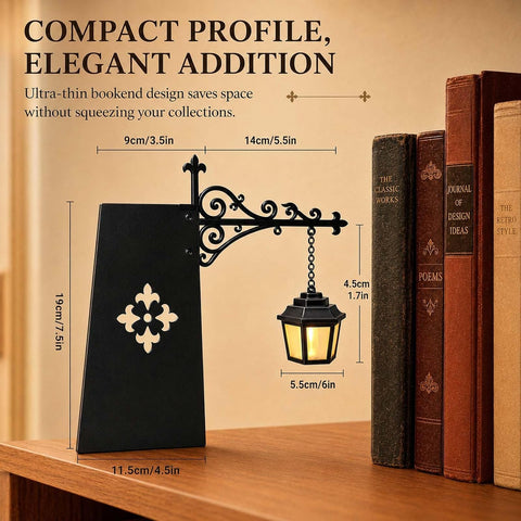 2 Pcs Library Bookshelf Lantern – Vintage Bookshelf Lamp with Warm White LED, Cordless Battery Powered Book Nook Light for Bedroom, Library & Study Room