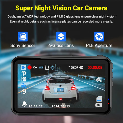 Dash Cam 1080P FHD Car Camera with 64GB Card, Night Vision, 170° Wide Angle