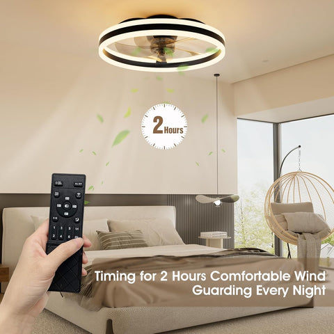 50cm Ceiling Fan with Light & Remote – 6 Speeds, 3000K-6500K Dimmable LED, Quiet Smart Ceiling Fan for Bedroom & Living Room (Black)
