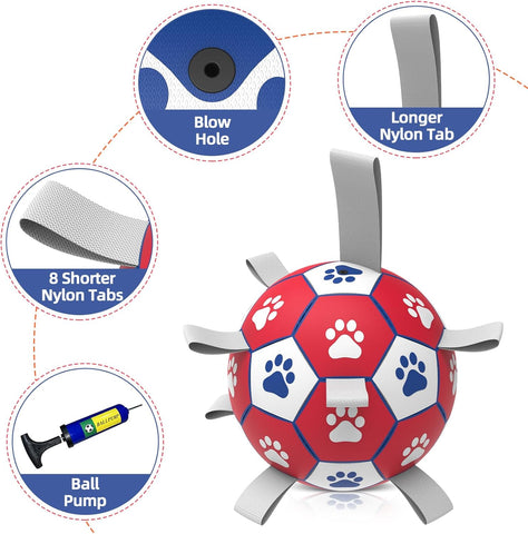 HETOO Dog Soccer Ball Interactive Toy for Small & Medium Dogs Red White 8 inch