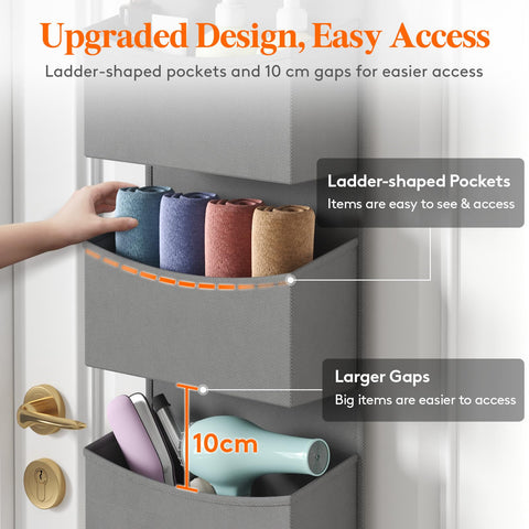 Lifewit Over The Door Storage Organiser – 4-Shelf Hanging Wardrobe Storage, Grey