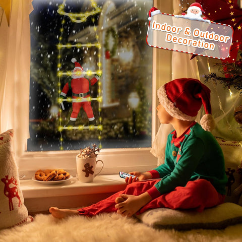 Santa Claus LED Ladder Lights Warm White, 8 Modes Christmas Decoration