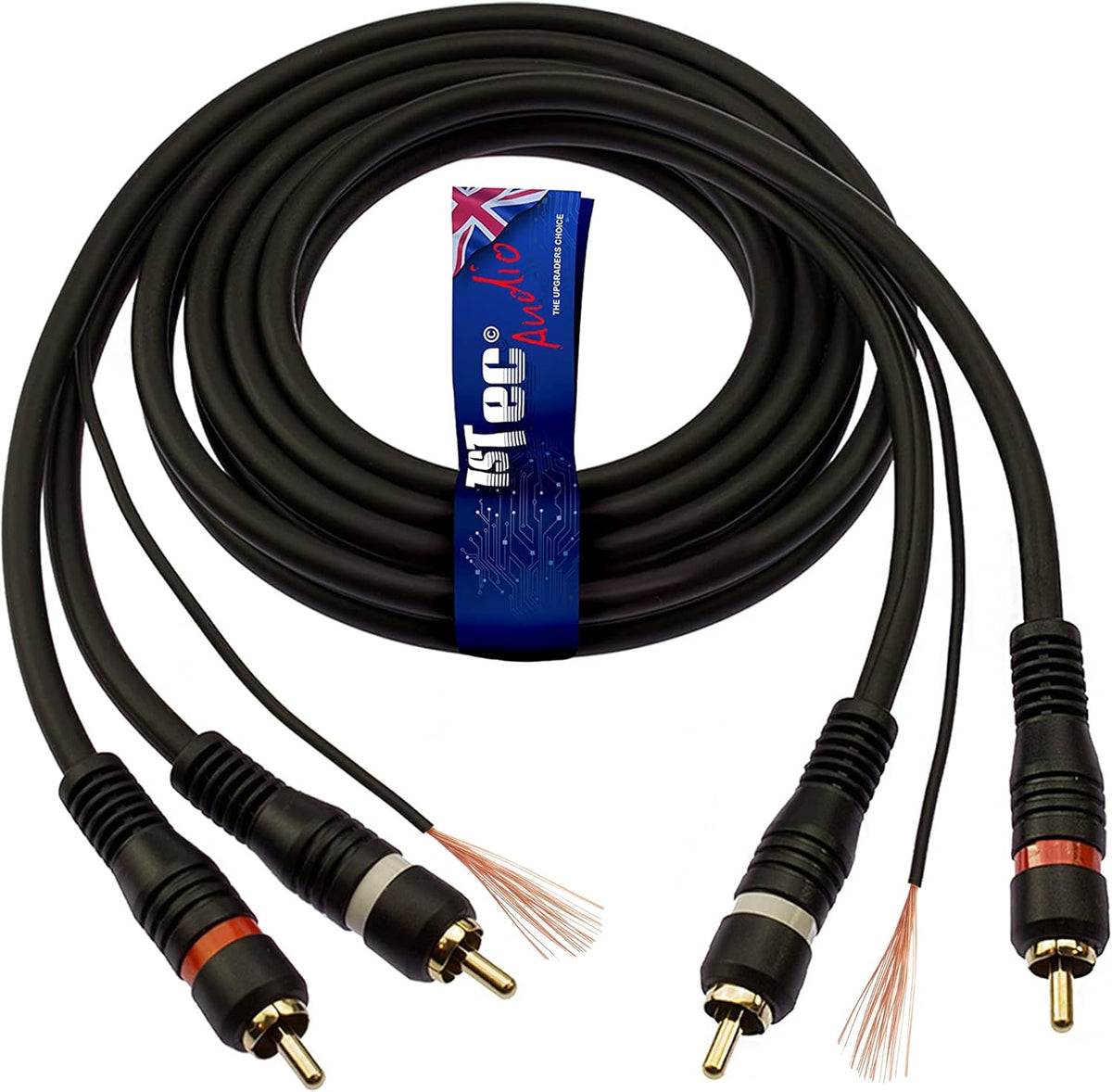 1STec 0.5m 2 x RCA Red + White Moulded Phono Plugs with Ground Wire Ea